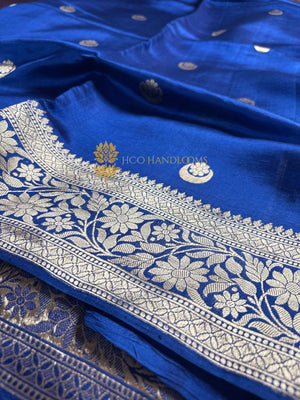 Blue Pure Mango Katan Silk Handloom Banarasi Saree - All Over Chand Tara Motifs