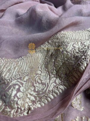 Copper Pure Khaddi Georgette Silk Handloom Banarasi Saree - Water Zari