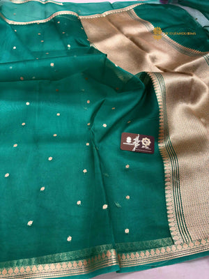Pure Kora Silk Handloom Banarasi Saree - All Over Small Buti