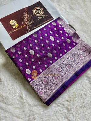 Purple Premium Mashru Katan Silk Tanchui Brocade Banarasi Saree