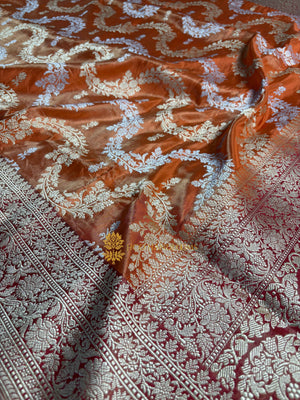 Pure Tissue Sik Handloom Banarasi Saree - All Over Lahariya Pattern
