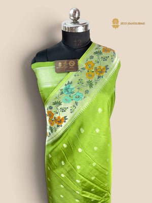 Green Matka Tussar Silk Banarasi Saree - All Over Motifs & Paithani