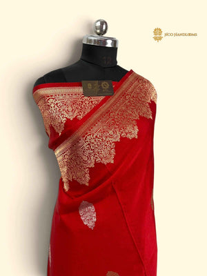 Red Pure Mango Katan Silk Handloom Banarasi Saree - All Over Motifs