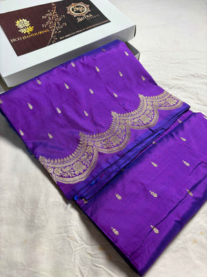 Purple Pure Katan Silk Handloom Banarasi Saree - All Over Kadhua Motifs