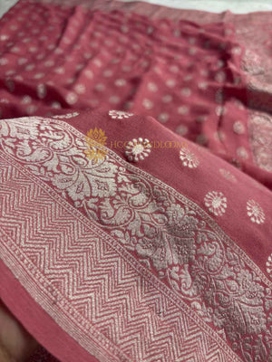 Onion Pink Pure Khaddi Georgette Silk Handloom Banarasi Saree - Water Zari
