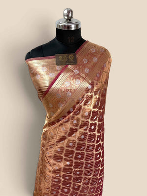 Copper Pure Tissue Silk Handloom Banarasi Saree - Jaal Motifs