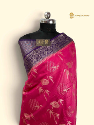 Contrast Premium Soft Silk Banarasi Saree - All Over Floral Design