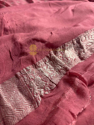 Onion Pink Pure Khaddi Georgette Silk Handloom Banarasi Saree - Water Zari