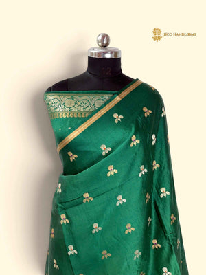 Green Pure Mashru Katan Silk Handloom Bnarasi Saree - All Over Meenakari Motifs