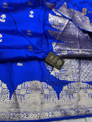 Blue Pure Mango Katan Silk Handloom Banarasi Saree - All Over Motifs
