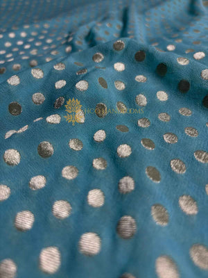 Sky Blue Pure Khaddi Georgette Silk Handloom Banarasi Saree - Gold Zari