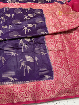 Contrast Premium Soft Silk Banarasi Saree - All Over Floral Design