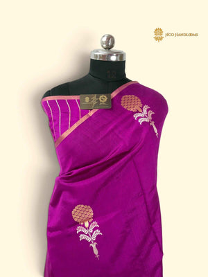 Magenta Pure Mango Katan Silk Handloom Banarasi Saree - All Over Boota