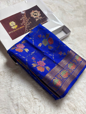 Pure Chiffon Silk Khaddi Banarasi Saree With Floral Motifs
