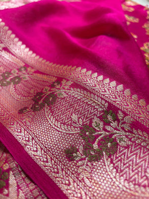 Pure Chiffon Silk Khaddi Banarasi With Floral Motifs
