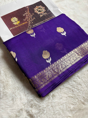Purple Pure Kora Silk Handloom Banarasi Saree - All Over Kadhua Motifs