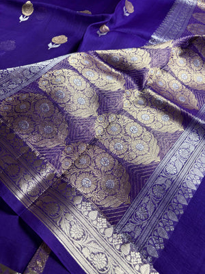 Purple Pure Kora Silk Handloom Banarasi Saree - All Over Kadhua Motifs