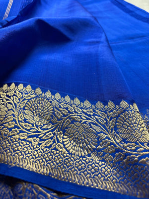 Blue Pure Mango Katan Silk Handloom Banarasi Saree - All Over Kadhua Motifs