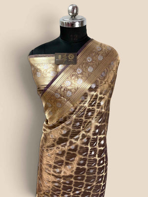 Mauve Pure Tissue Silk Handloom Banarasi Saree - Jaal Motifs