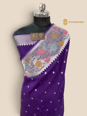 Purple Matka Tussar Silk Banarasi Saree - All Over Motifs & Paithani