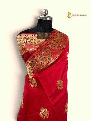 Red Pure Mango Katan Silk Handloom Banarasi Saree - All Over Motifs