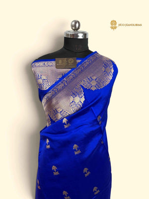 Blue Pure Mango Katan Silk Handloom Banarasi Saree - All Over Motifs