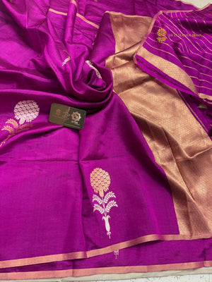 Magenta Pure Mango Katan Silk Handloom Banarasi Saree - All Over Boota