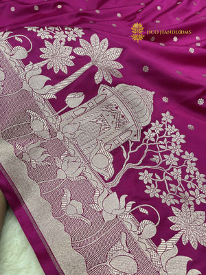Deep Rani Premium Mashru Katan Silk Banarasi Saree - All Over Dot Motifs And Beautiful Border