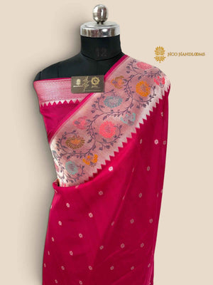 Cherry Pink Matka Tussar Silk Banarasi Saree - All Over Motifs & Paithani