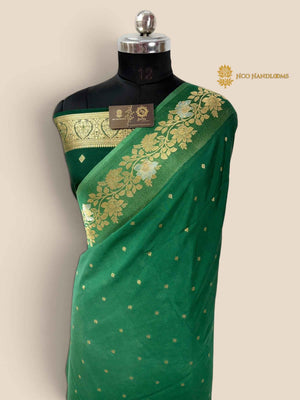Green Gradient Premium Soft Silk Banarasi Saree - All Over Motifs