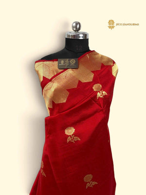Red Pure Mango Katan Silk Handloom Banarasi Saree - All Over Motifs