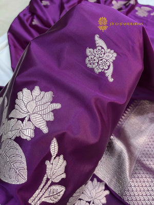 Regal Purple Premium Mashru Katan Silk Banarasi Saree - All Over Motifs