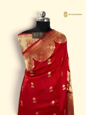 Red Pure Mango Katan Silk Handloom Banarasi Saree - All Over Motifs