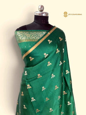 Green Pure Mashru Katan Silk Handloom Bnarasi Saree - All Over Meenakari Motifs