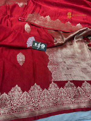 Red Pure Mango Katan Silk Handloom Banarasi Saree - All Over Motifs