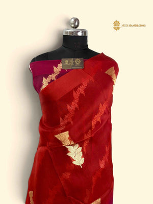 Wine & Red Pure Kora Silk Handloom Banarasi Saree - All Over Kadhua Buta