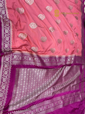 Pink Premium Mashru Katan Silk Banarasi Saree - All Over Paisley Motifs