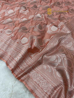 Peach Premium Mashru Katan Silk Banarasi Saree - All Over Jaal