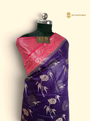 Contrast Premium Soft Silk Banarasi Saree - All Over Floral Design