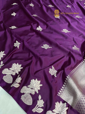Regal Purple Premium Mashru Katan Silk Banarasi Saree - All Over Motifs