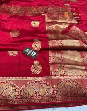 Red Pure Mango Katan Silk Handloom Banarasi Saree - All Over Motifs