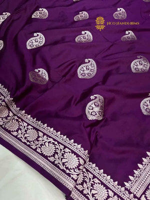 Purple Premium Mashru Katan Silk Banarasi Saree - All Over Paisley Motifs