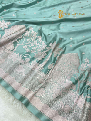 Light Blue Premium Mashru Katan Silk Banarasi Saree - All Over Dot Motifs And Beautiful Border