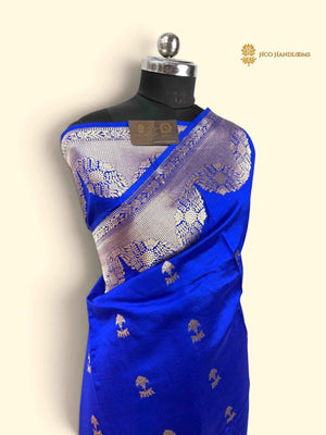 Blue Pure Mango Katan Silk Handloom Banarasi Saree - All Over Motifs