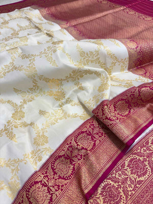 Pure Katan Silk Handloom Banarasi Saree - All Over Kadhyal Jangla