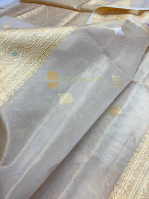Pure Kora Tissue Silk Handloom Banarasi Saree - All Over Kadhua Motifs