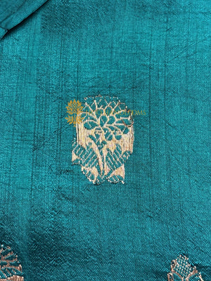 Teal Green Pure Mango Katan Silk Handloom Banarasi Saree - All Over Floral Motifs