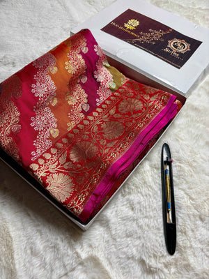 Pure Katan Silk Handloom Kadhua Jangla Rangkat Banarasi Saree