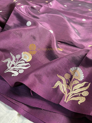 Wine Pure Mango Katan Silk Handloom Banarasi Saree - All Over Kadhua Motifs