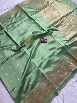 Light Green Pure Mango Katan Silk Handloom Banarasi Saree - All Over Kadhua Motifs